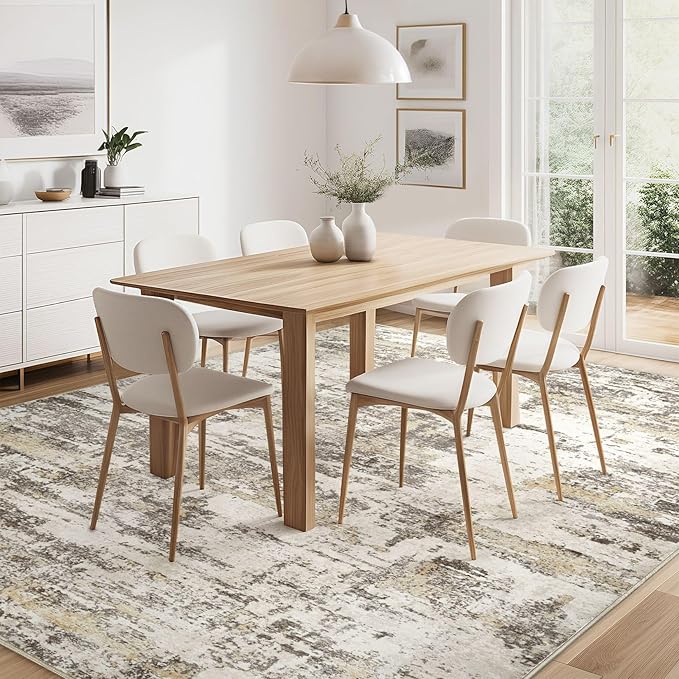 Area Rugs for Living Room: 6x9 Abstract Washable Rug Modern Neutral Large Soft Stain Resistant Non-Slip Backing Machine Table for Bedroom Dining Room Indoor Home Office Carpet - Gold Brown