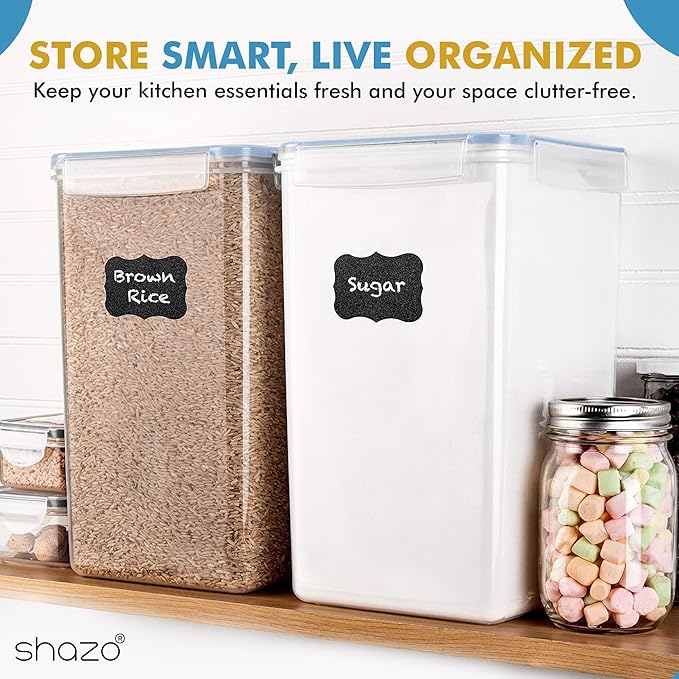 Shazo 2 PC (9.5L | 321 Oz) Extra Large Bulk Food Storage Containers with Airtight Lids for Flour, Sugar, Rice, Cereal & Pasta - Leakproof, BPA-Free Plastic Canisters for Kitchen & Pantry Organization