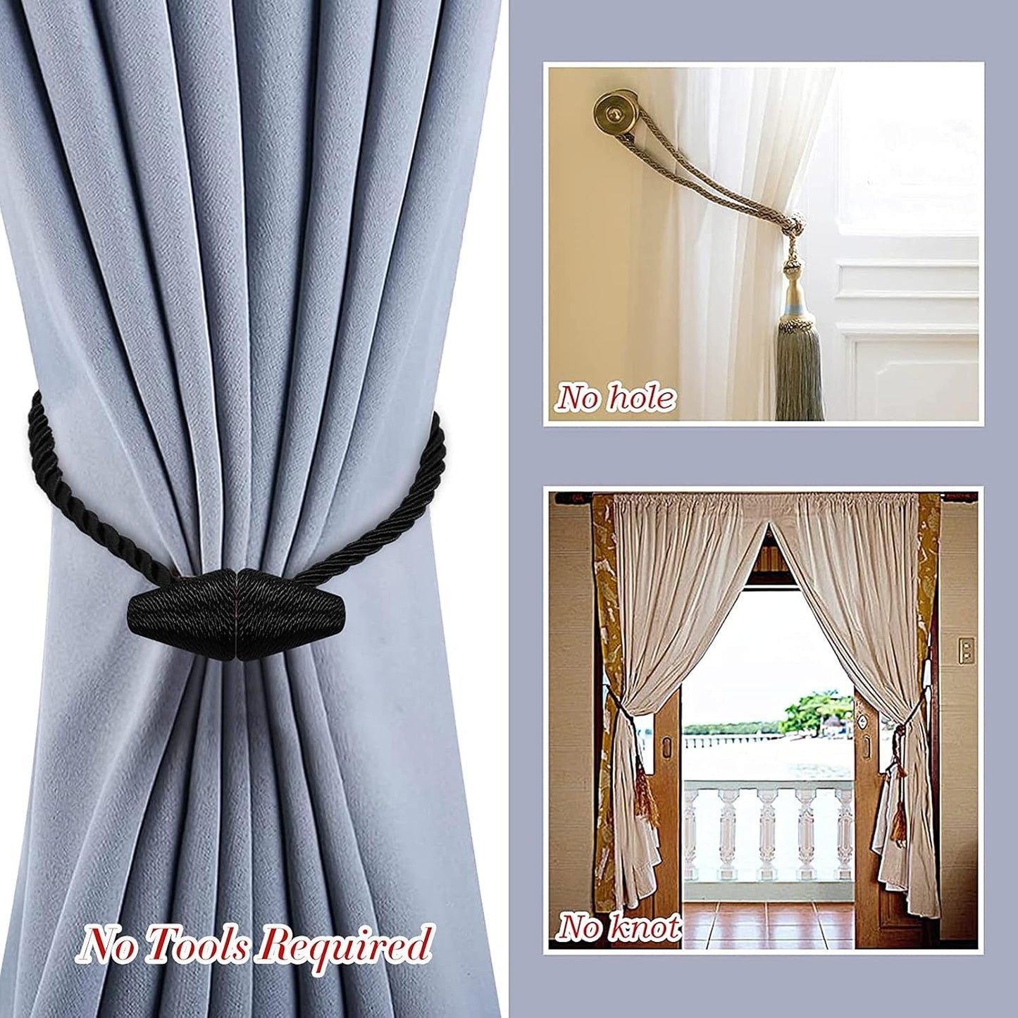 Hion Magnetic Curtain Tiebacks Black 2pcs, Curtain Tiebacks Buckles Holdbacks Holders Hooks Clip for Home Bedroom Office Decorative Curtain