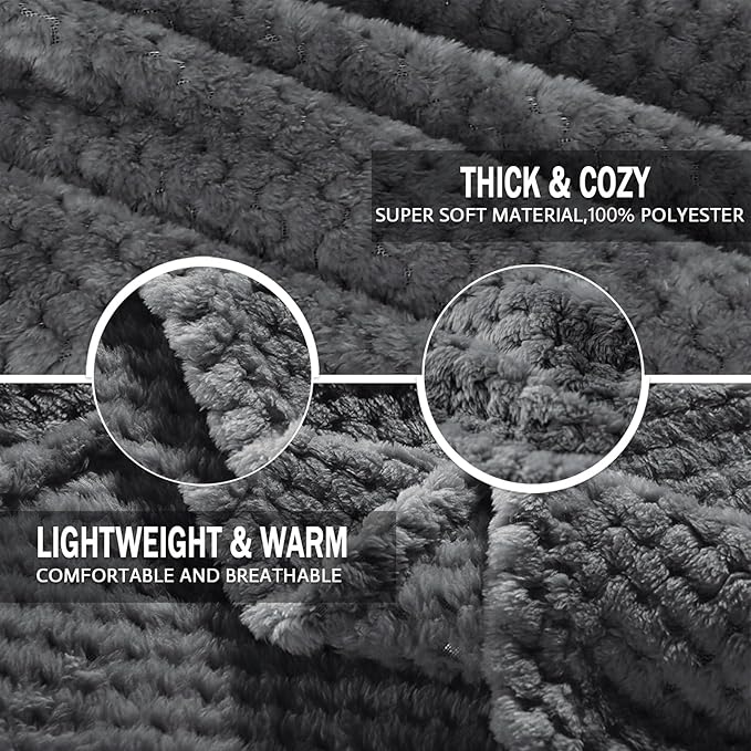 Exclusivo Mezcla Fleece Bed Blanket Twin Size, Super Soft and Warm Blankets for Couch, Sofa and Bed Waffle Textured, Cozy, Fuzzy and Lightweight (Dark Grey, 60x80 inches)