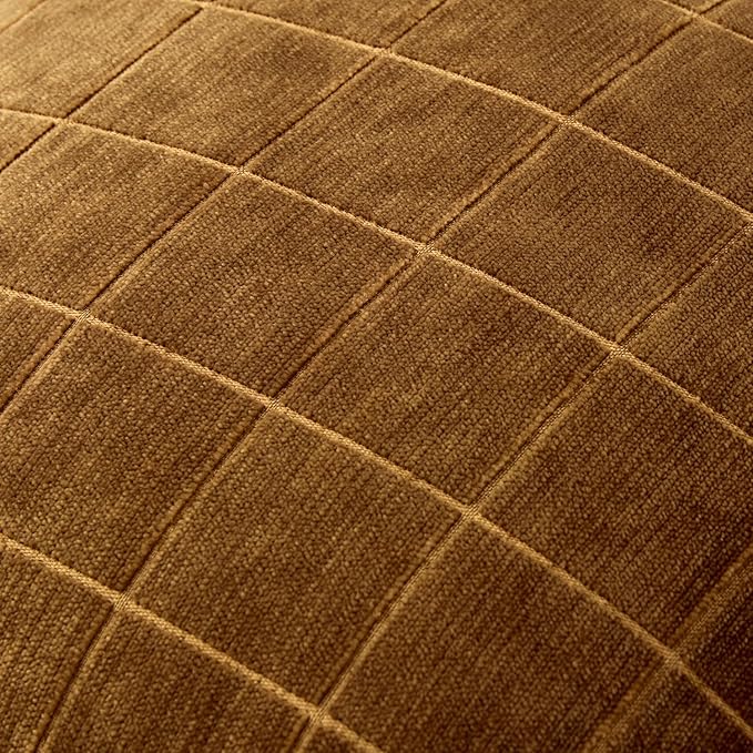 MIULEE Decorative Chenille Check Throw Pillow Covers Vintage Plaid Couch Pillows 18x18 Inch Set of 2 Neutral Boho Farmhouse Cushion Covers Modern Home Decor for Sofa Bed Living Room Brown Sugar