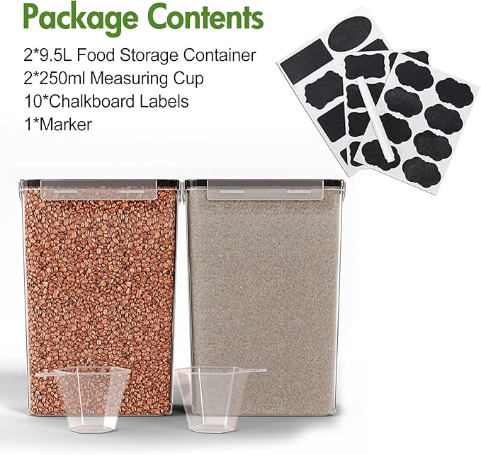 ALSO GO 2 PC Extra Large Food Storage Containers with Lids Airtight, 9.5L, 335Oz, Clear Plastic Kitchen and Pantry Storage Containers, Bulk Storage for Cereal, Flour, Sugar, Rice