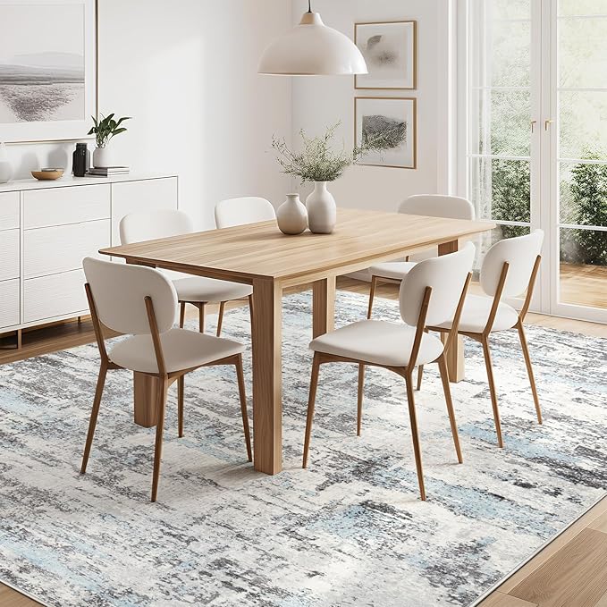 Area Rugs for Living Room: 6x9 Abstract Washable Rug Modern Neutral Large Soft Stain Resistant Non-Slip Backing Machine Table for Bedroom Dining Room Indoor Home Office Carpet - Blue Grey