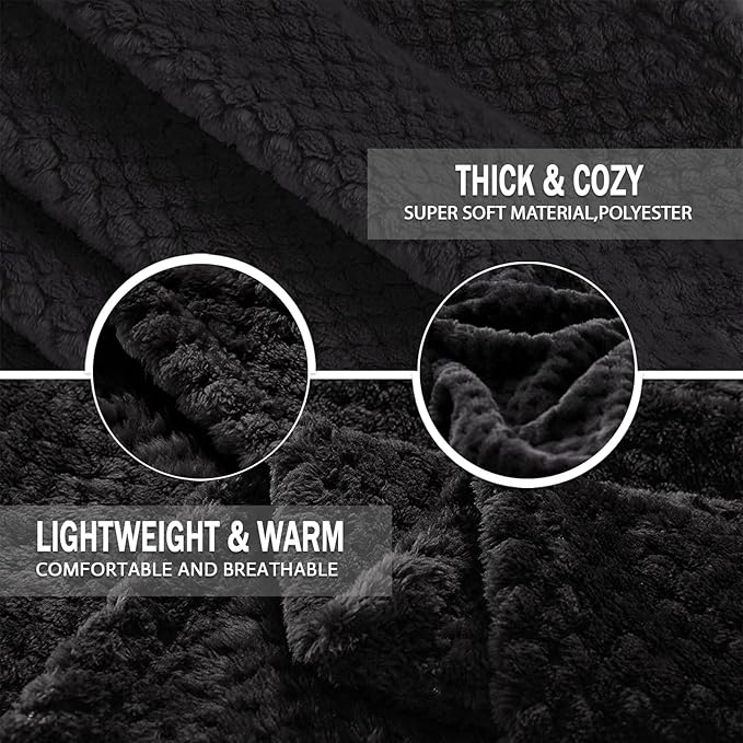 Exclusivo Mezcla Fleece Bed Blanket Twin Size, Super Soft and Warm Blankets for Couch, Sofa and Bed Waffle Textured, Cozy, Fuzzy and Lightweight (Black, 60x80 inches)