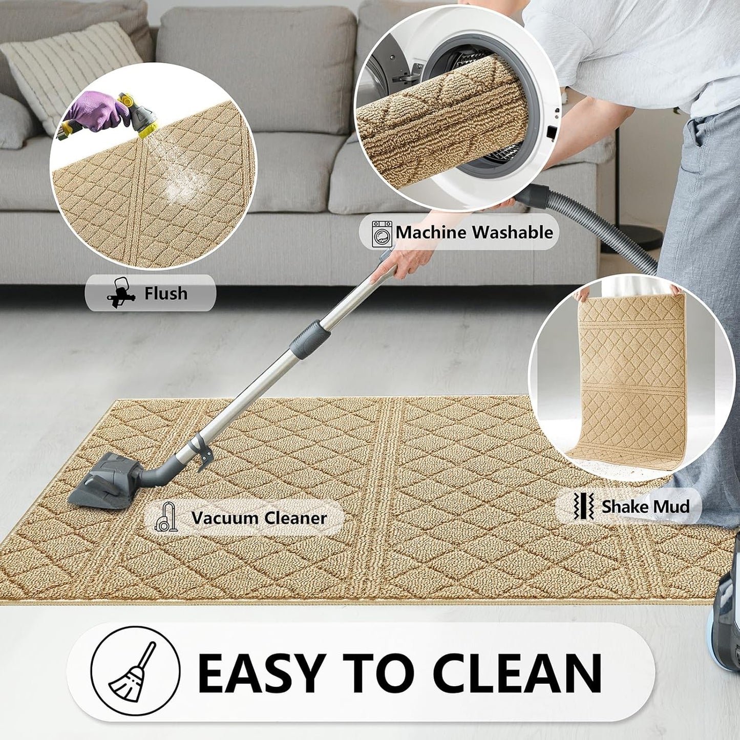 REFETONE Indoor Doormat, Front Back Door Mat 24"x36" Absorbent Rubber Backing Non Slip Door Mats, Low-Profile Resist Dirt Entrance Rugs, Machine Washable Door Rug Inside Floor Mat for Entryway, Beige