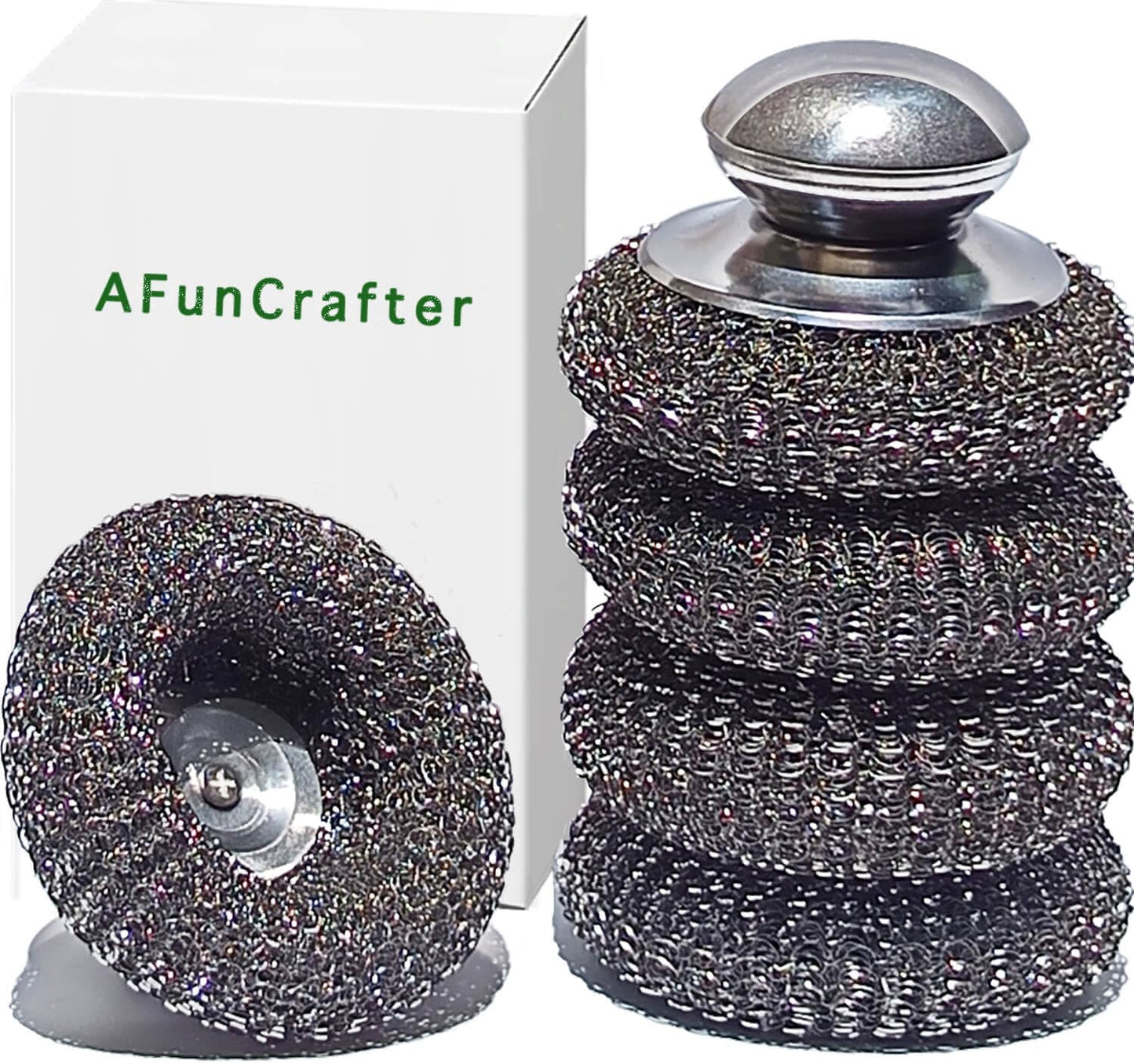 Steel Wool Scrubber with 2 Handles & 3 Replacement Wire Sponge(Scouring Pads) - Stainless Metal Cleaner Heavy Duty Brush for Pots, Pans, Cast Iron, Grill, Sink, Dishes, Stove, Kitchen Deep Clean