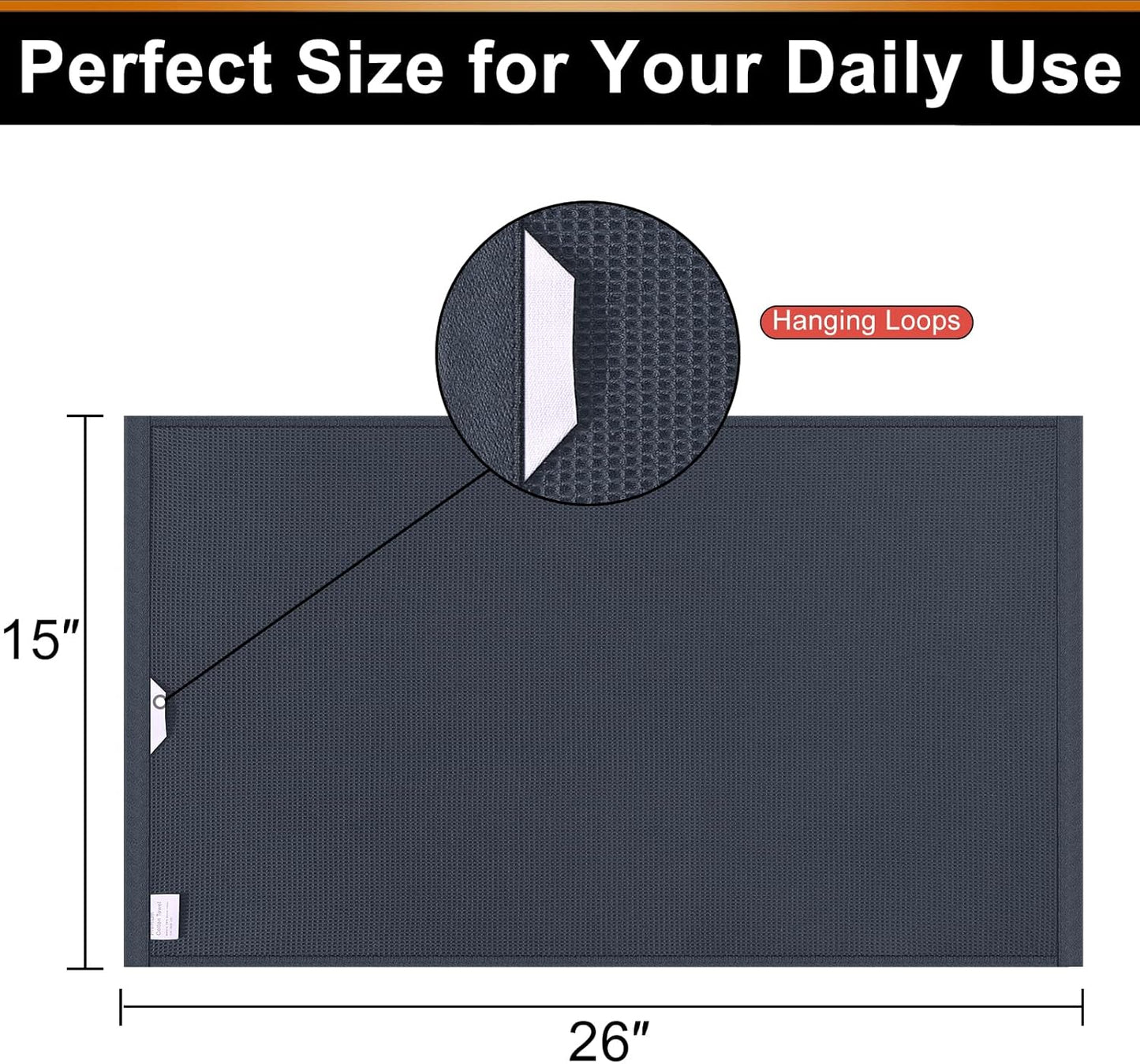 Homaxy 100% Cotton Waffle Weave Kitchen Towels - 6 Pack Soft and Absorbent Dish Towels - 16 x 26 Inches Quick Dry Hand Towels - Dark Grey