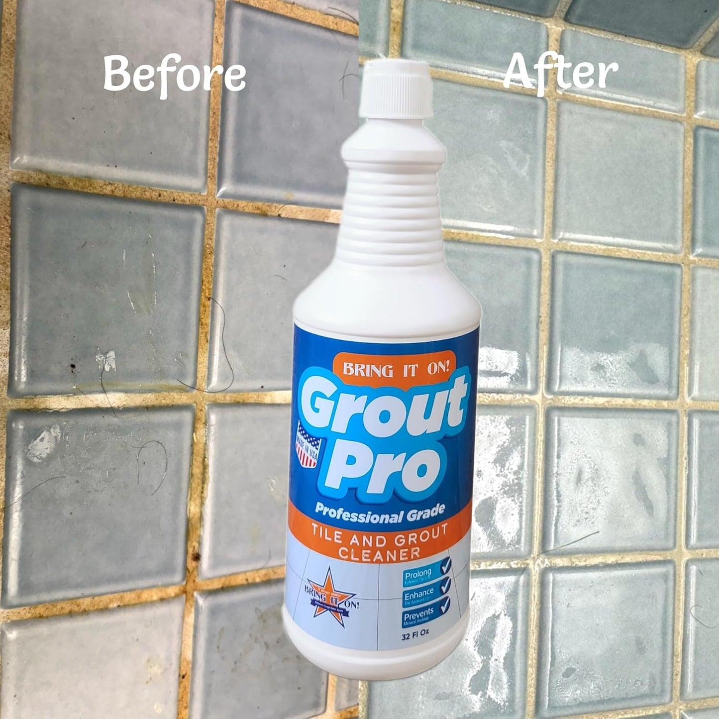 Bring It On Grout Pro Tile and Grout Cleaner – 32fl oz Grout Cleaner for Shower Tile – Deep Cleansing Whitening and Brightening Kitchen and Bathroom Floor Cleaner – Prevents Mineral Buildup