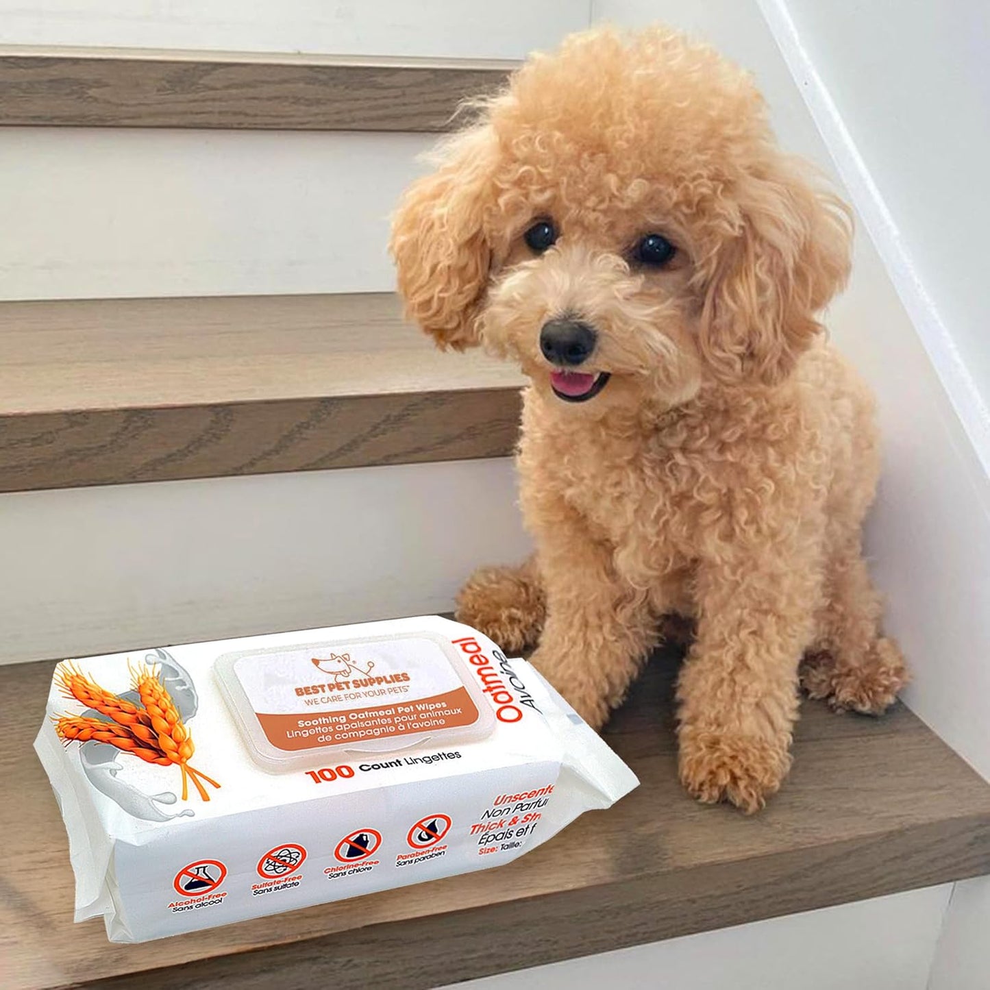 Best Pet Supplies Pet Grooming Wipes for Dogs & Cats,Deodorizer for Coats & Dry, Itchy, or Sensitive Skin, Clean Ears, Paws, Body, & Butt - Soothing Oatmeal, 400 Count