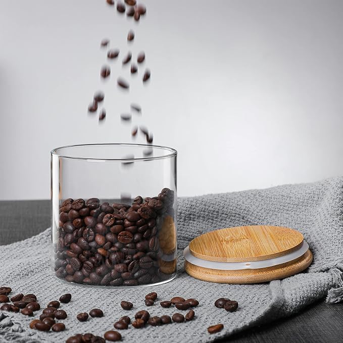 MOLFUJ 1200 ML / 40 FL Oz Glass Storage Container with Wood Lid, Stackable Clear Decorative Organizer Bottle Canister Pantry Jar with Air Tight Wooden Lid for Food, Coffee, Candy, Sugar, Salt, Tea