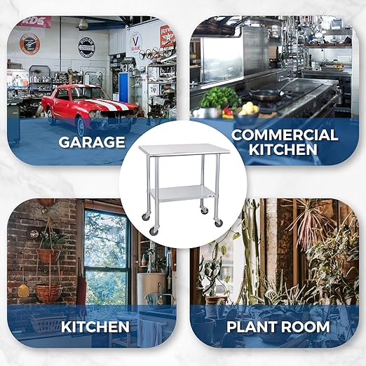 Profeeshaw Stainless Steel Table with Wheels 24x48 Inch, NSF Commercial Kitchen Prep & Work Table with Undershelf and Galvanized Legs for Restaurant, Bar, Utility Room and Garage Heavy Duty Table