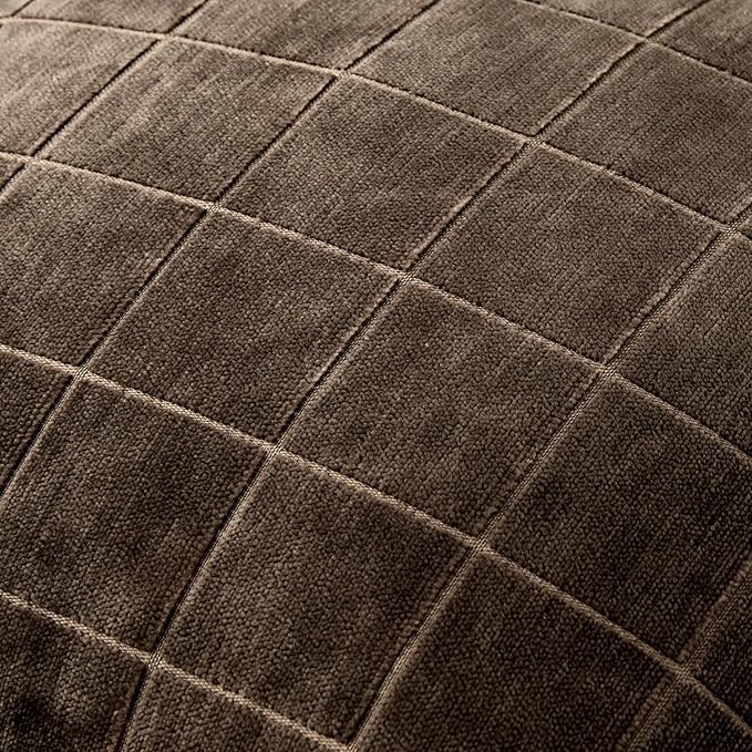 MIULEE Decorative Chenille Check Euro Shams Throw Pillow Covers Vintage Plaid Couch Pillows 24x24 Inch Set of 2 Neutral Boho Farmhouse Cushion Covers Modern Home Decor for Sofa Bed Living Room Brown