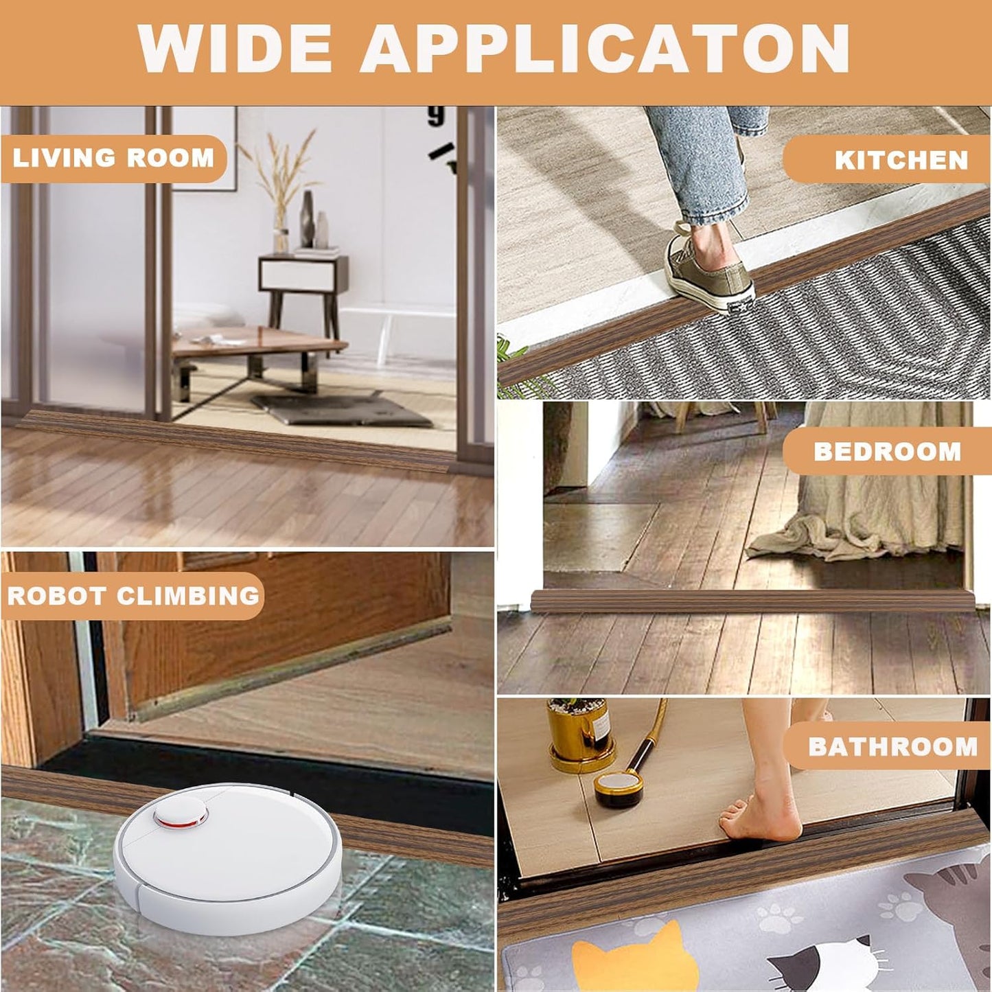 Vinyl Door Threshold Flooring Transition Strip Self Adhesive Carpet Edging Strip for Laminate Doorway Edge Threshold from 3/5" to 4/5" (Smoked Brown Wood Grain, 10 Ft)