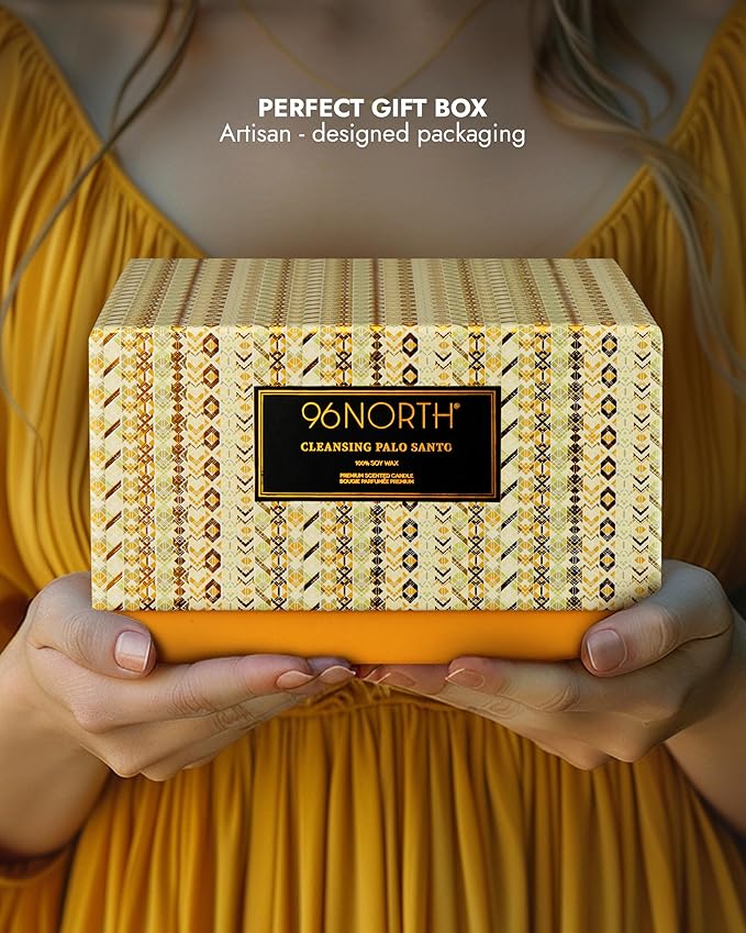 96NORTH Luxury Palo Santo Candle | Large 3 Wick Jar Candle | Up to 50 Hours Burning Time | 100% Natural Soy Wax | Relaxing Aromatherapy Aesthetic Candles | Housewarming Gift for Men and Women