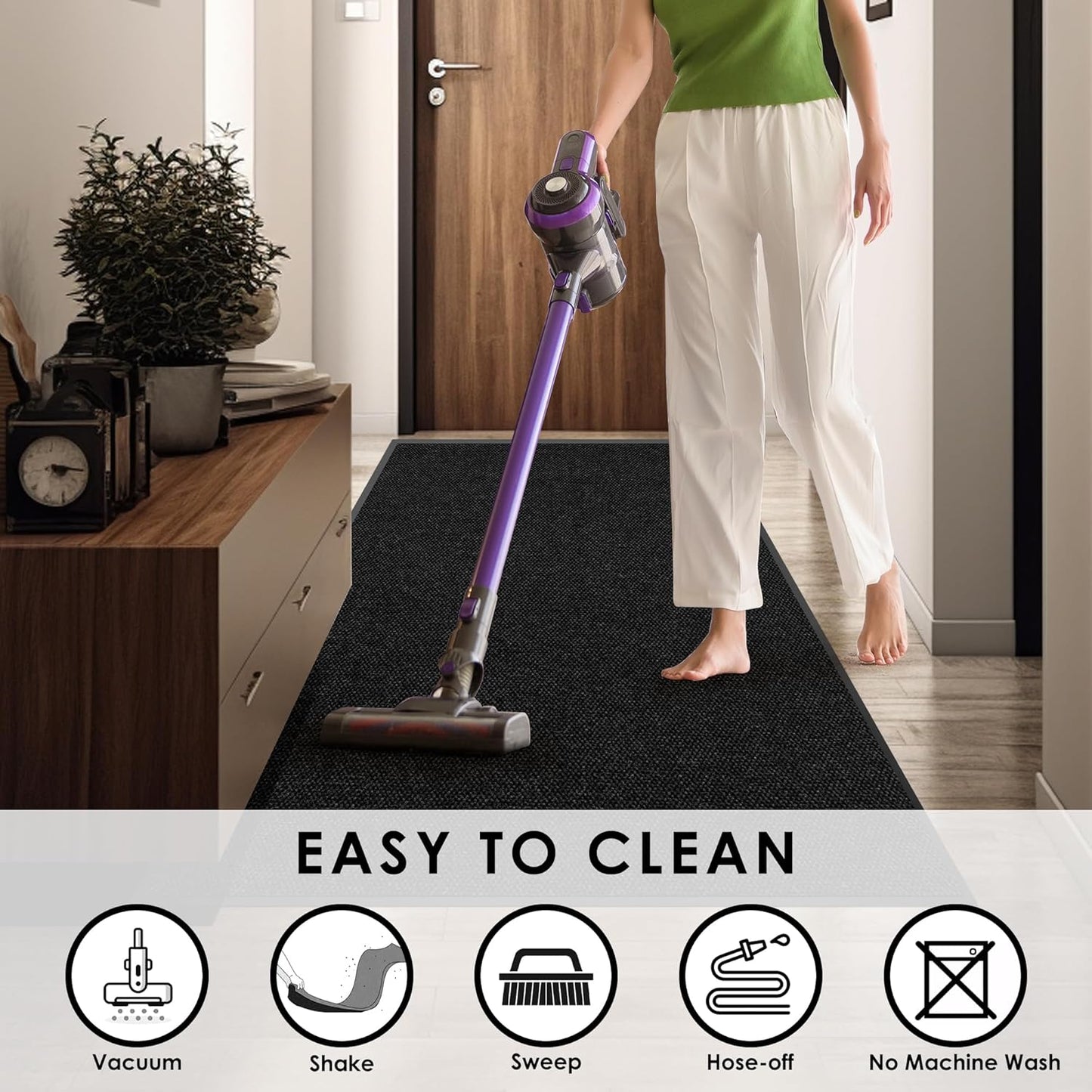 2′ x 5′ Front Door Mat Indoor Outdoor Entrance, Commercial Floor Mat Heavy Duty Dirt Trapper Entryway Doormat, Custom Size Non Slip Rubber Backing Welcome mat, Door Mat for High Traffic Area