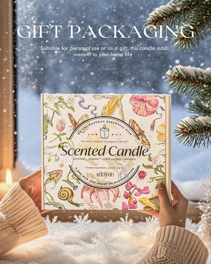 AOOVOO Christmas Candle Set - 4PC Scented Candles, 28 oz Soy Candles, Soy Candle for Home Scented, Balsam Fir/Cedar&Patchouli/Cinnamon&Apple/Vanilla Cake