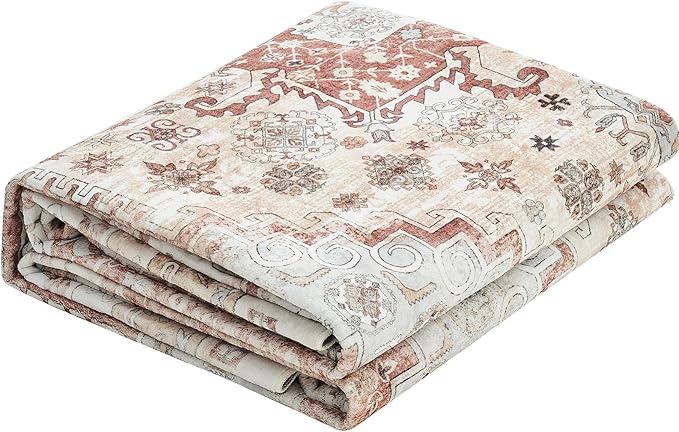 VEVOR 8 x 10 ft Area Rug Large Washable Rug Non-Slip and Tear-Resistant Soft Carpet Pet & Child Friendly Vintage Area Rugs Indoor Mat for Bedroom Living Room Kids Room Office Brown Red