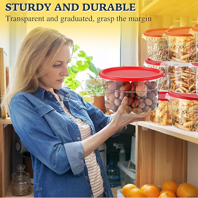2 Pcs Dough Proofing Bucket with Lid, Round Food Storage Container 2 Qt Dough Bucket Clear Translucent Containers with Scale (Red)