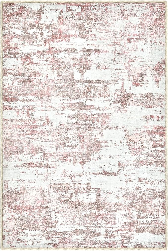 Washable Area Rugs: 2x3 Abstract Modern Soft Stain Resistant Non-Slip Backing for Living Room Entryway Bedroom Nursery - Pink