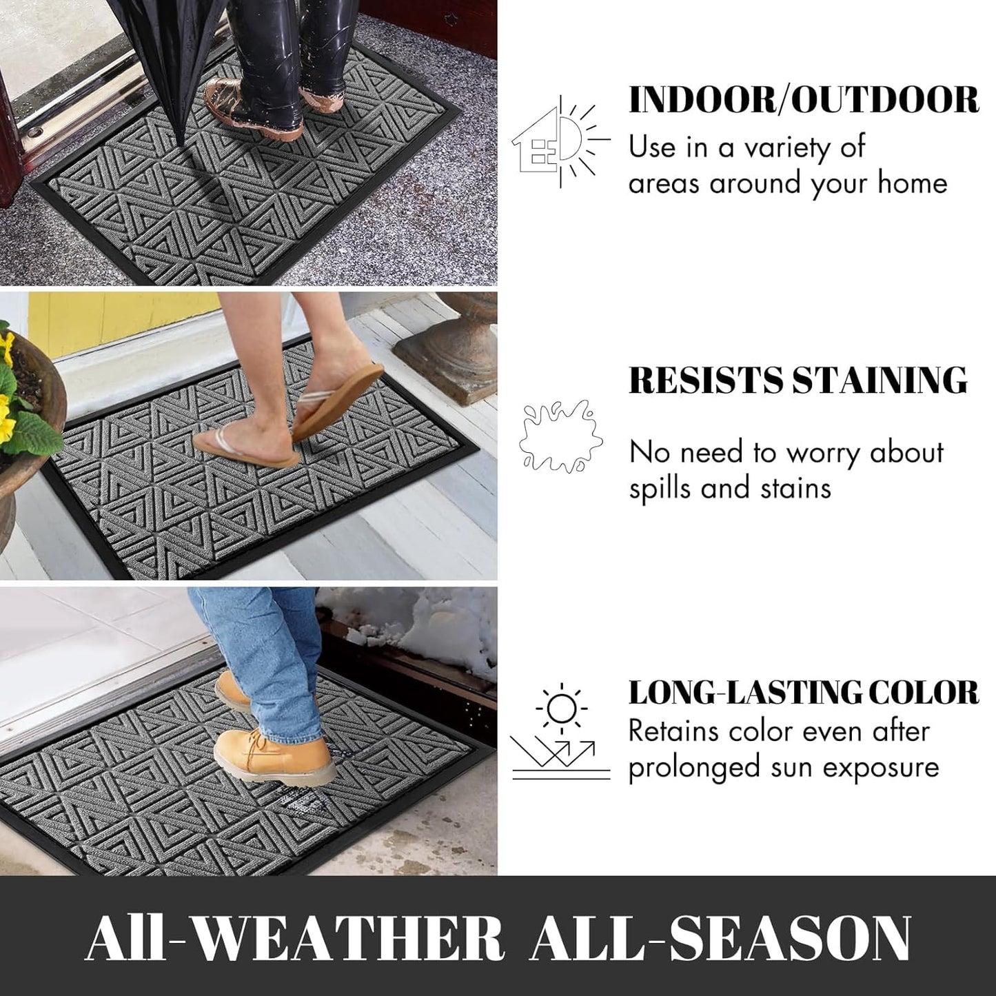 Yimobra Large Door Mat 47x24, All-Weather Waterproof Non-Slip Welcome Matt Outdoor, Heavy Duty Non Slip Doormat for Entryway for Patio and Garage Indoor, Easy Clean, Grey