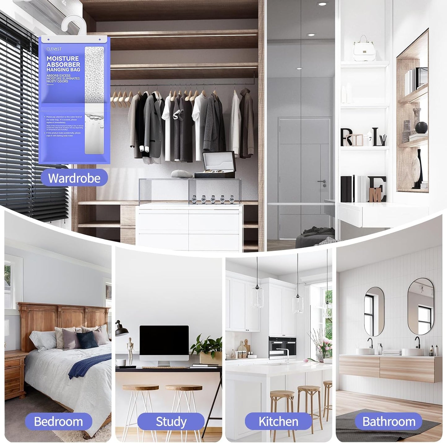 CLEVAST Moisture Absorbers Packets, 15.2 OZ, 6 Pack, Lemon Fragrance Big Dehumidifier Bags for Closet, Hanging Humidity Absorber in Wardrobes, Bedrooms, Bathrooms