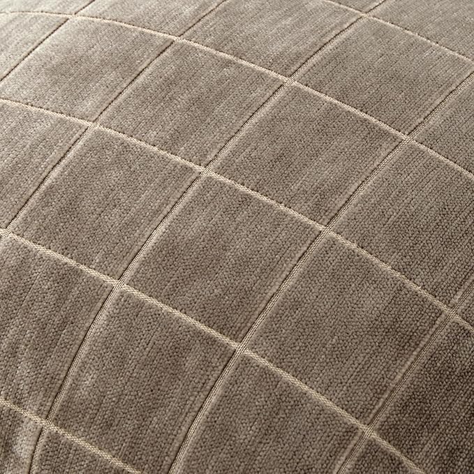 MIULEE Decorative Chenille Check Throw Pillow Covers Vintage Plaid Couch Pillows 20x20 Inch Set of 2 Neutral Boho Farmhouse Cushion Covers Modern Spring Home Decor for Sofa Bed Living Room Taupe Grey