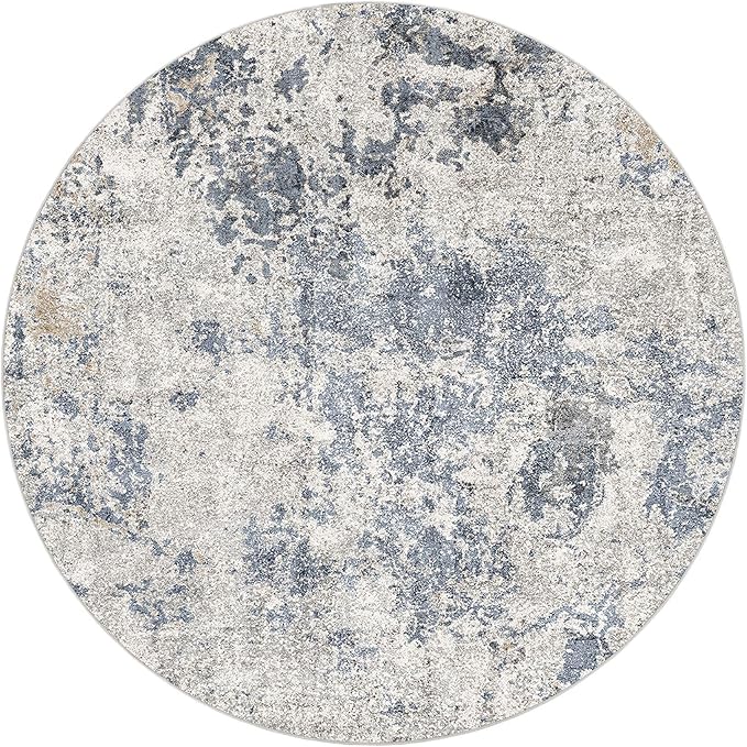5ft Round Area Rugs for Living Room: 5x5 Abstract Washable Rug Modern Large Soft Stain Resistant Non-Slip Backing Machine Table for Bedroom Dining Room Indoor Home Office Carpet - Blue Brown