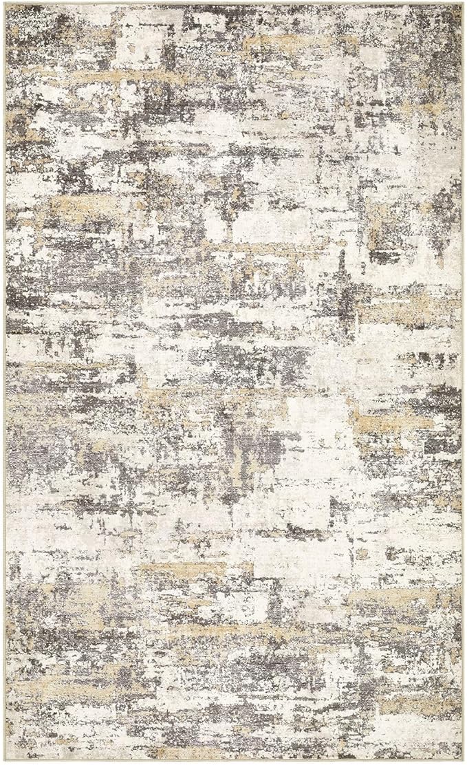 Hallway Washable Runner Rug: 3x5 Abstract Modern Soft Stain Resistant Non-Slip Backing Runner for for Entryway Kitchen Laundry Living Bathroom - Gold Brown