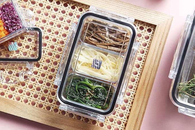 Airtight Food Storage Containers Set, 2 Lunch Boxs (With 5 Removable Boxes) - Tritan 100% | BPA-Free Vegetable Organizer Boxes | Microwave & Freezer Safe | Leak-Proof Lids