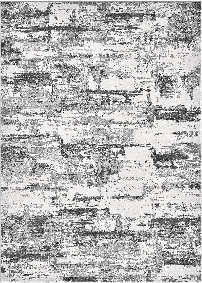 Area Rugs for Living Room: 6x8 Abstract Washable Rug Modern Neutral Large Soft Stain Resistant Non-Slip Backing Machine Table for Bedroom Dining Room Indoor Home Office Carpet - Black Grey