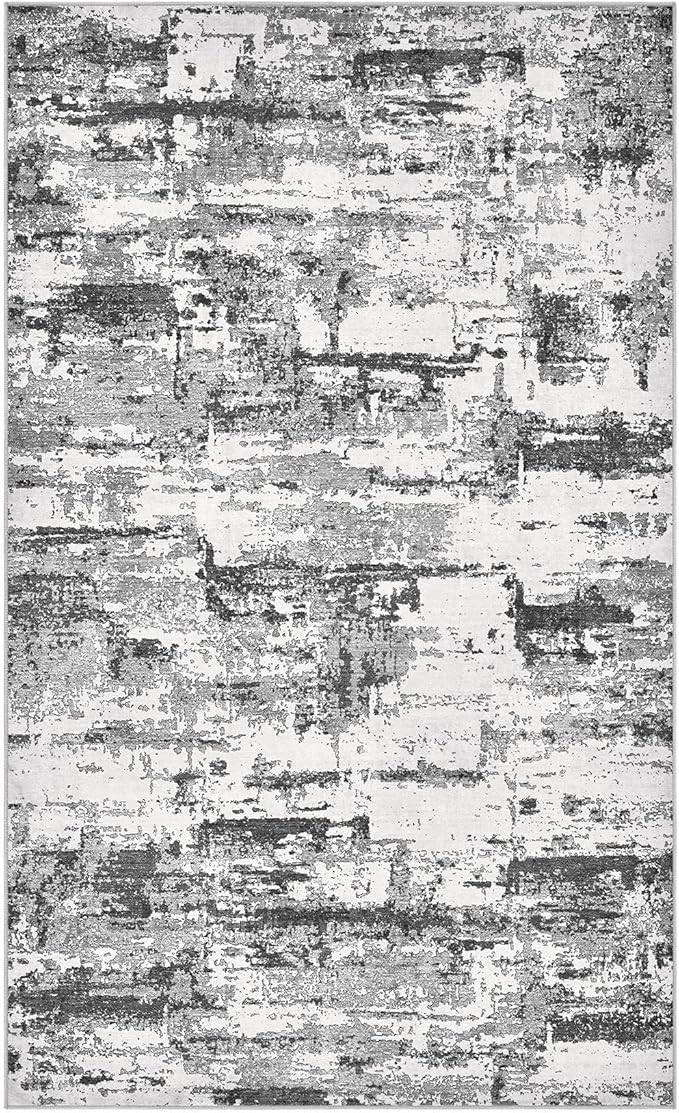 Hallway Washable Runner Rug: 3x5 Abstract Modern Soft Stain Resistant Non-Slip Backing Runner for for Entryway Kitchen Laundry Living Bathroom - Black Grey