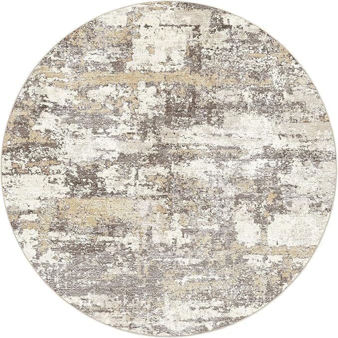 6ft Round Area Rugs for Living Room: 6x6 Abstract Washable Rug Modern Large Soft Stain Resistant Non-Slip Backing Machine Table for Bedroom Dining Room Indoor Home Office Carpet - Gold Brown