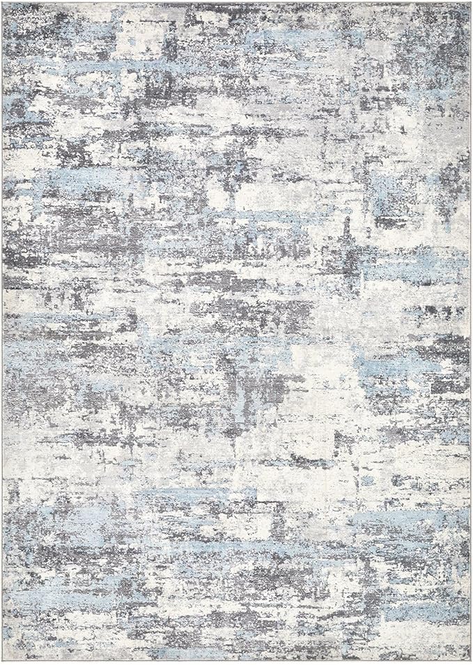 Area Rugs for Living Room: 4x6 Abstract Washable Rug Modern Neutral Large Soft Stain Resistant Non-Slip Backing Machine Table for Bedroom Dining Room Indoor Home Office Carpet - Blue Grey