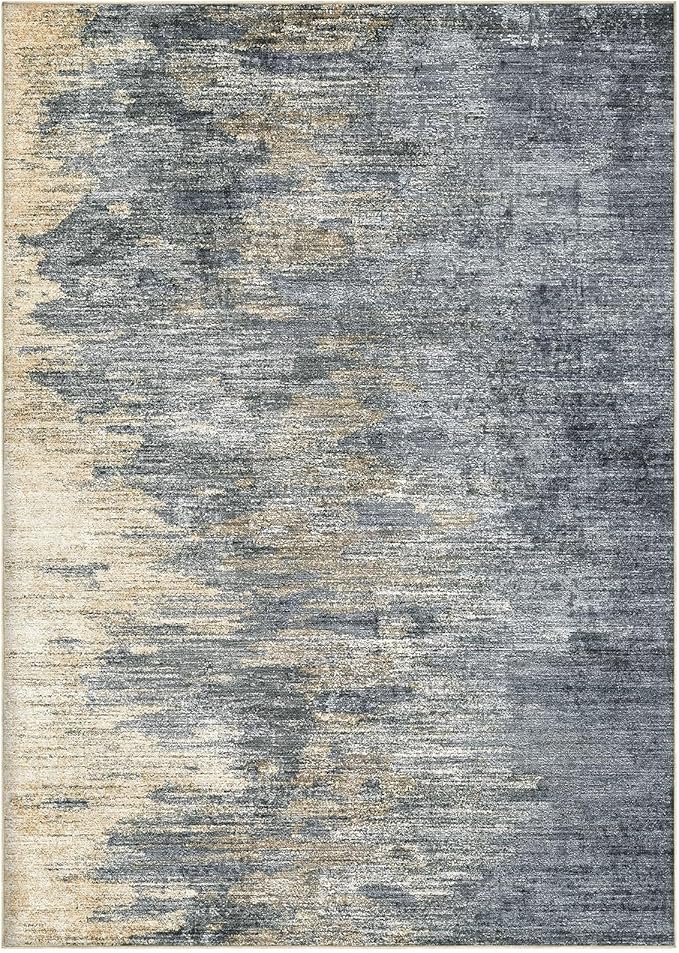 Area Rugs for Living Room: 3x5 Abstract Washable Rug Modern Neutral Large Soft Stain Resistant Non-Slip Backing Machine Table for Bedroom Dining Room Indoor Home Office Carpet - Blue Gold
