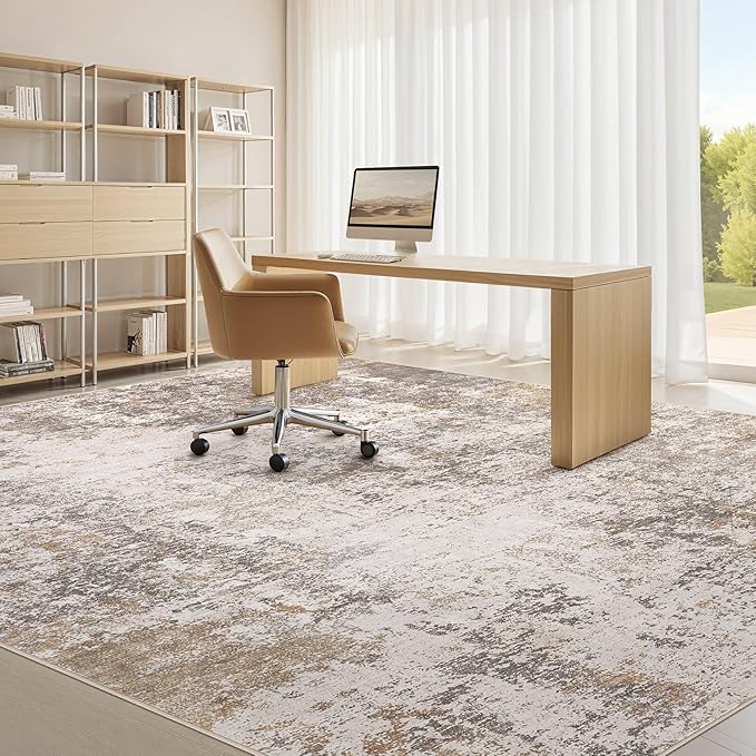 Area Rugs for Living Room: 5x7 Abstract Washable Rug Modern Neutral Large Soft Stain Resistant Non-Slip Backing Machine Table for Bedroom Dining Room Indoor Home Office Carpet - Brown Grey