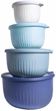 COOK WITH COLOR Prep Bowls with Lids- Wide and Deep Nesting Plastic Small Mixing Bowl Set with Lids, 8 Piece Set - Deep Bowls, Blue