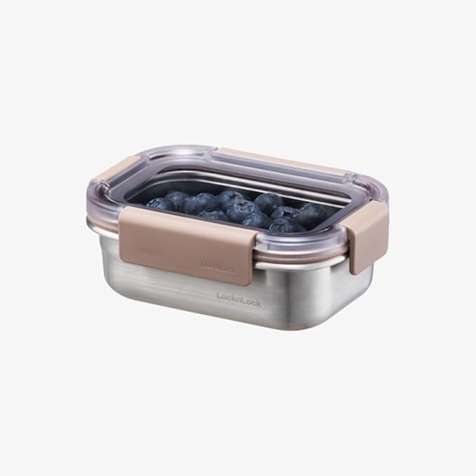 LocknLock Stainless Steel Food Storage Containers with Lids, Metal Lunch Boxes, Leak-Proof, Microwave, Freezer and Dishwasher Safe, 3-Piece Set, 3 x 310ml