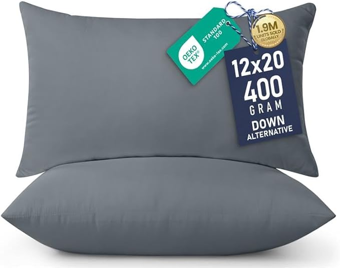 Utopia Bedding 12x20 Pillow Inserts, Set of 2, Grey – Indoor Decorative Throw Pillows for Bed, Sofa & Couch – Soft, Supportive & Fluffy Cushion Inserts