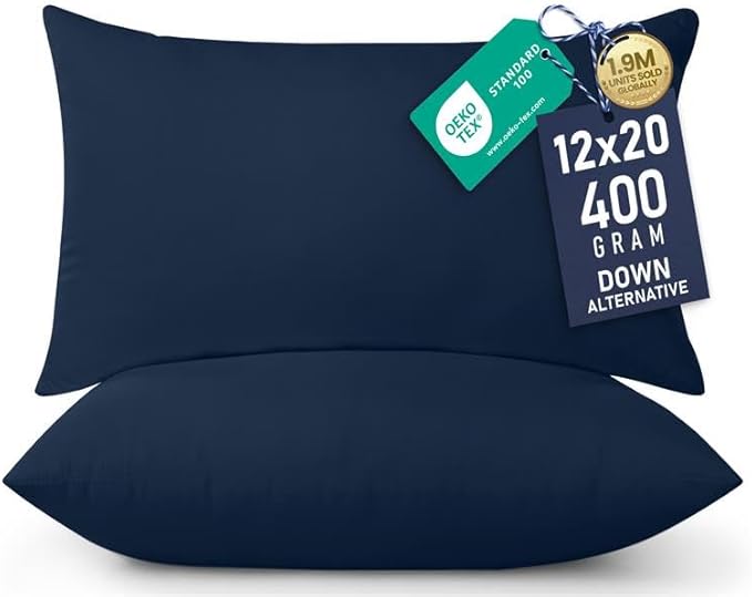 Utopia Bedding 12x20 Pillow Inserts, Set of 2, Navy – Indoor Decorative Throw Pillows for Bed, Sofa & Couch – Soft, Supportive & Fluffy Cushion Inserts