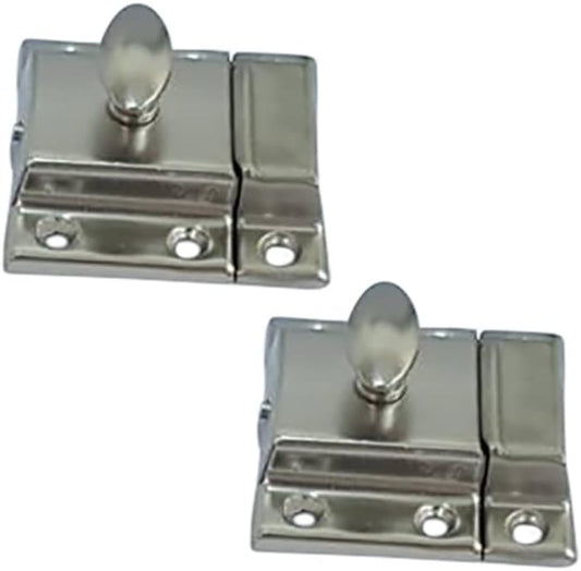 QCAA Oval Turn Cabinet Latch, for Cupboard & Other Furniture, Small, Chrome Plated, Made in Taiwan, 2 Pack