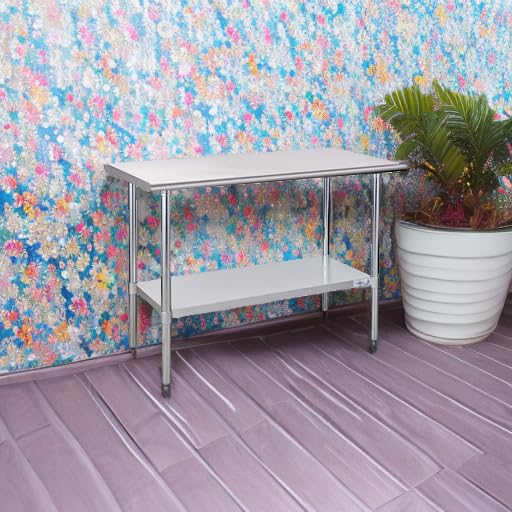 Profeeshaw Stainless Steel Prep Table 48x24 Inch NSF Commercial Work Table with Undershelf Heavy Duty Table for Kitchen Restaurant Home Hotel