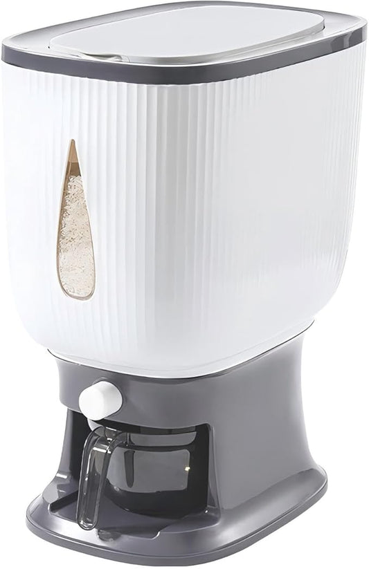 rice dispenser 22-pound, household sealed moisture-proof rice storage container for kitchen storage room, with measuring cup, suitable for kitchen storage room organization - gray