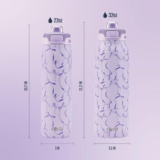 Ello Pop & Fill Stainless Steel Water Bottle with Quick Fill Technology, Double Walled Vacuum Insulated Metal, Leak Proof Locking Lid, Sip & Chug, BPA Free, Holiday Gift for Him Her, 22oz, 32oz, 40oz