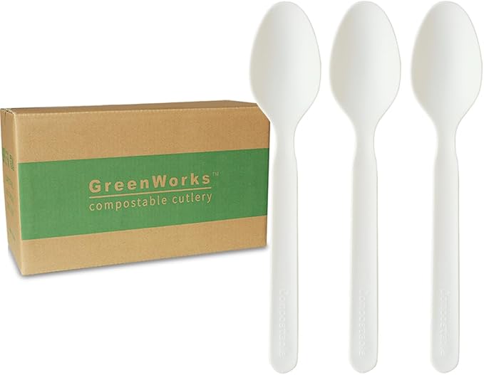 GreenWorks 1000 Heavy-duty Compostable Spoons,BPI Certified 7" Series Large Bulk Disposable Cutlery Spoon