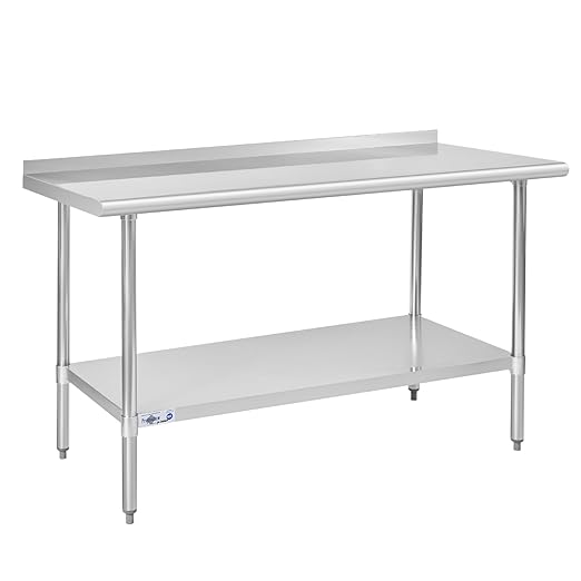 Profeeshaw Stainless Steel Prep Table NSF Commercial Work Table with Backsplash and Undershelf for Kitchen Restaurant 60x30 Inch