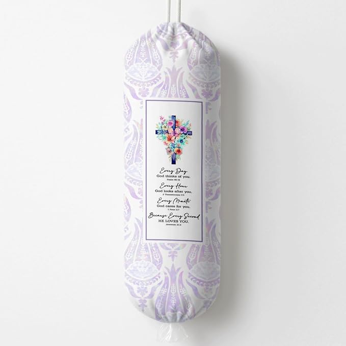 Plastic Bag Holder, Bible Verse Plastic Bag Holder for Christian Decor, Trash Sack for Kitchen Decor, Wall Mount Plastics Bags Storage Container Dispenser, Kitchen Gift to Women Family Friends