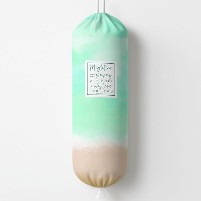 Plastic Bag Holder, Mightier Τhan The Waves of Τhe Sea is His Love for You Plastic Bag Holder, Reusable Grocery Bags Organizer, Christian Kitchen Gift for Women Plastics Bags Holders with Bible Verse