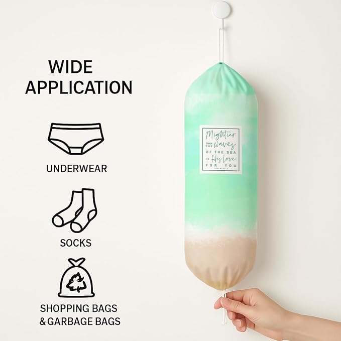 Plastic Bag Holder, Mightier Τhan The Waves of Τhe Sea is His Love for You Plastic Bag Holder, Reusable Grocery Bags Organizer, Christian Kitchen Gift for Women Plastics Bags Holders with Bible Verse