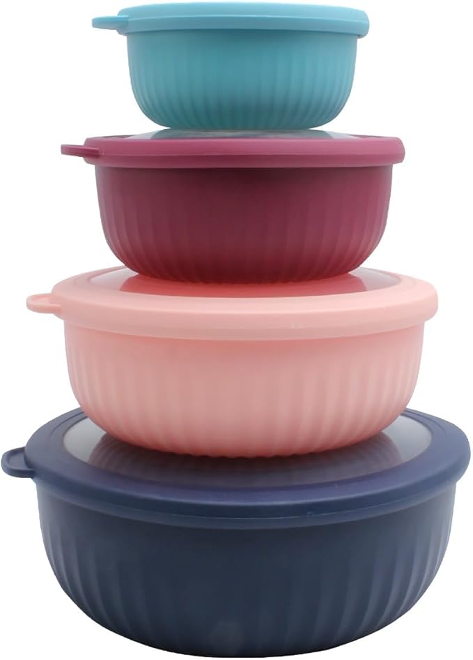 COOK WITH COLOR Prep Bowls with Lids- Wide and Deep Nesting Plastic Small Mixing Bowl Set with Lids, 8 Piece Set - Wide Bowls, Navy