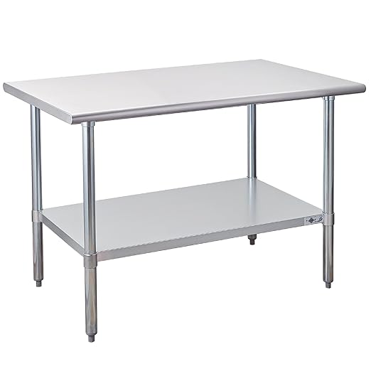 Profeeshaw Stainless Steel Prep Table 48x30 Inch NSF Commercial Work Table with Undershelf Heavy Duty Table for Kitchen Restaurant Home Hotel